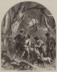 Forestiers avec du gibier pour le banquet de Noël